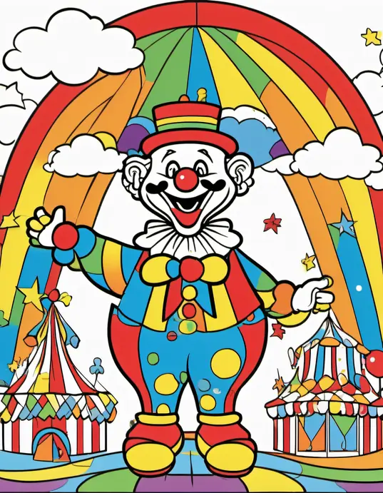 Colorful Clown's Big Top Rainbow Circus Scene