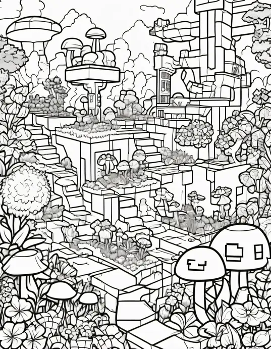 Minecraft Adventure Coloring Page: Creeper's Underground Garden
