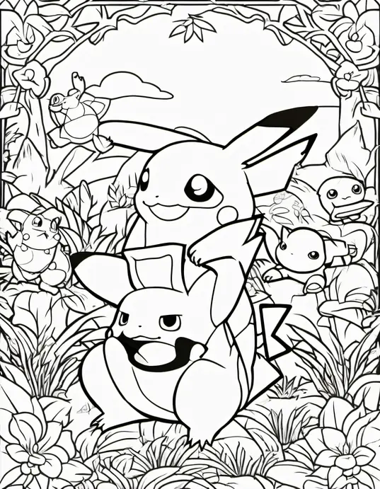 Color Pokemon Characters: Pikachu and Friends Jungle Scene
