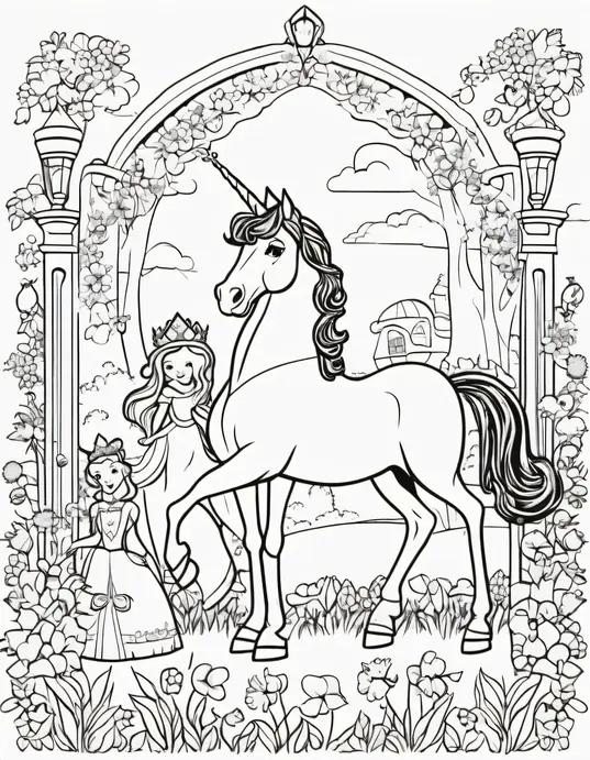Enchanting Unicorn Garden Coloring Page