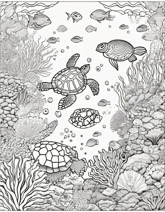 Underwater Rainbow Reef Coloring Scene