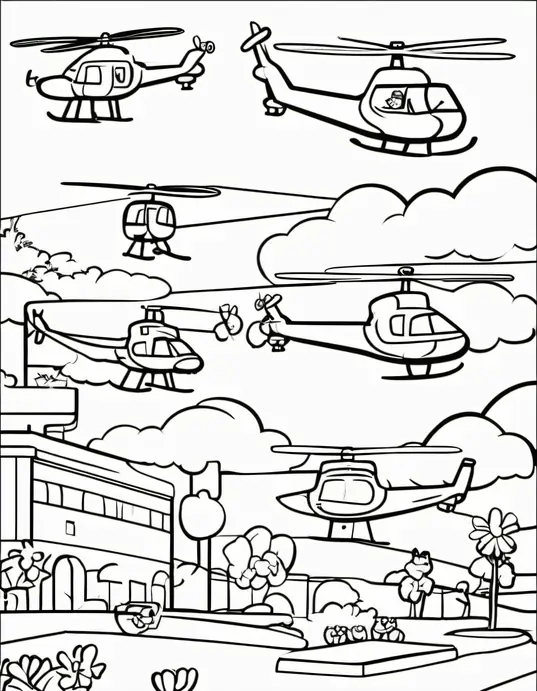Colorful Cartoon Helicopter Playground Scene
