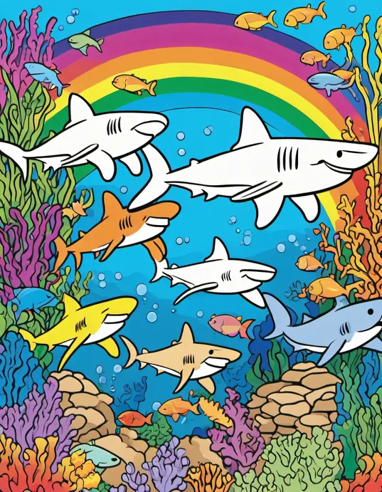 Color Sharks Underwater Rainbow Reef