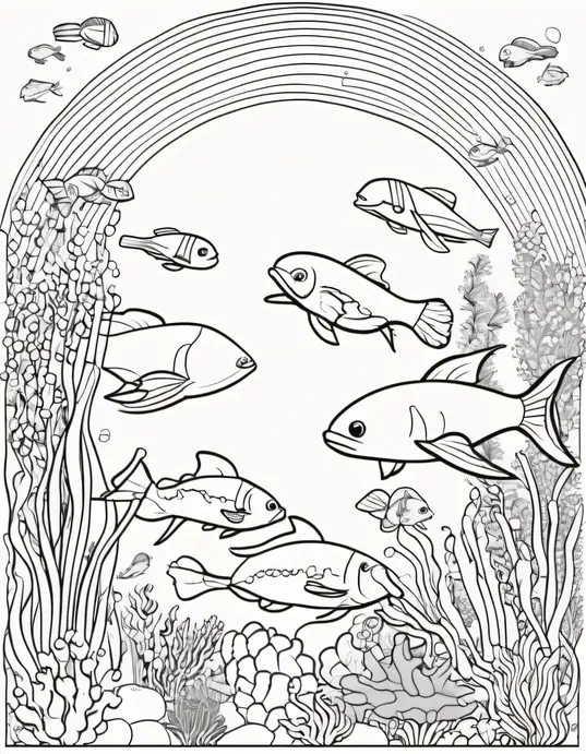 Underwater Rainbow Reef Coloring Scene