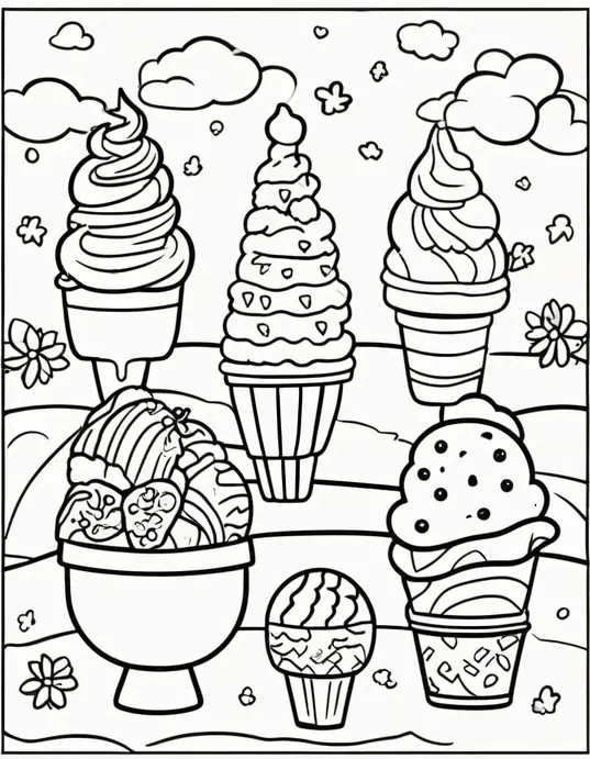 Summer Sunshine Ice Cream Coloring Scene