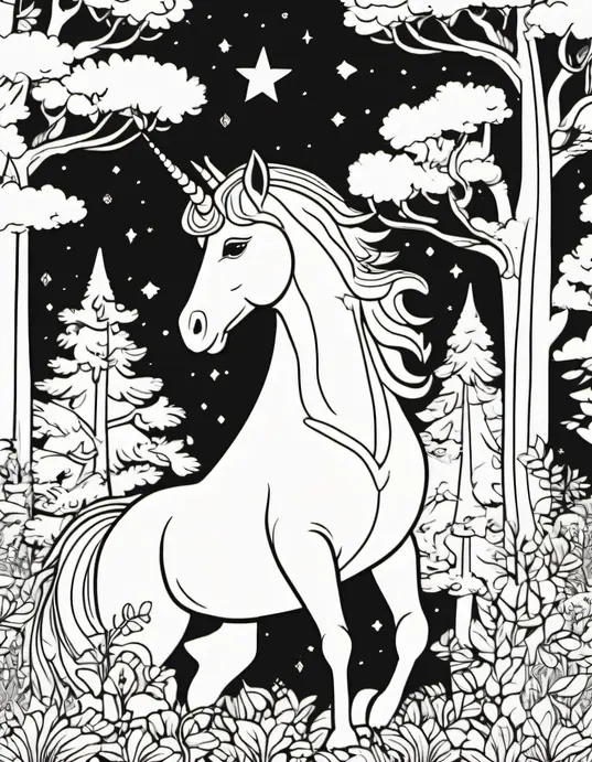Enchanting Unicorn Forest Coloring Page