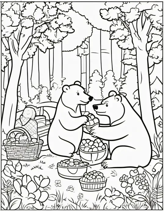Colorful Forest Bear Picnic Scene for Kids