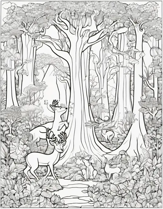 Enchanted Forest Coloring Scene for Kids