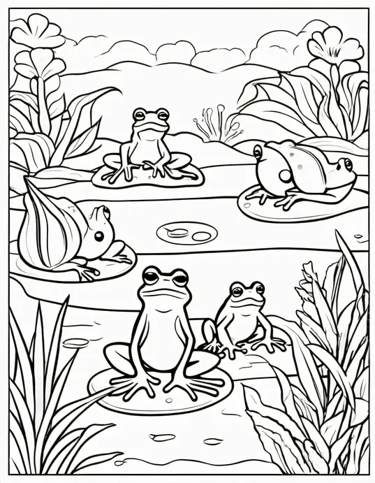 Colourful Tadpole Transformation Frogs Coloring Page