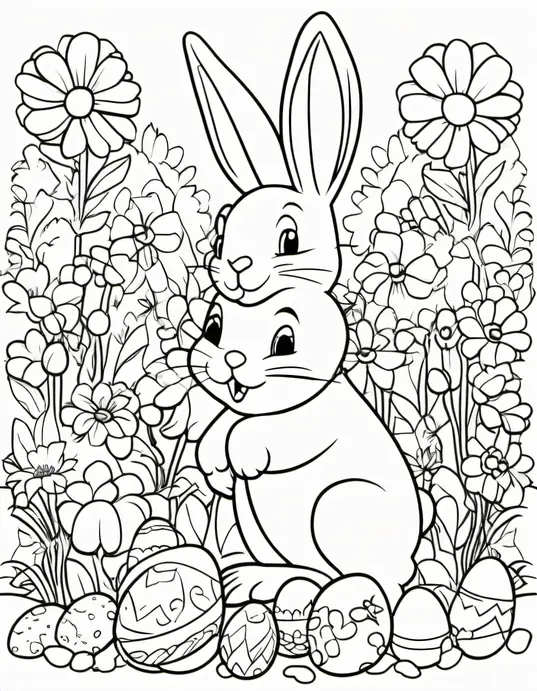Easter Bunny Garden Coloring Page