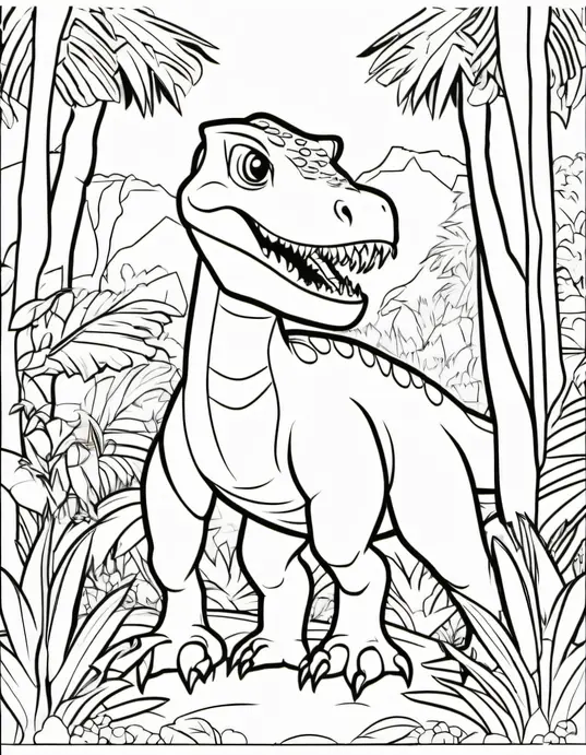Color Dinosaur Jungle Rainforest Scene