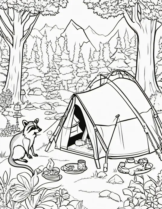 Explore Wildlife Campsite Coloring Scene