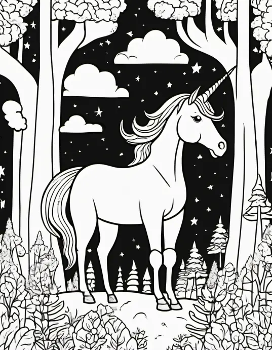 Magical Unicorn Forest Coloring Page
