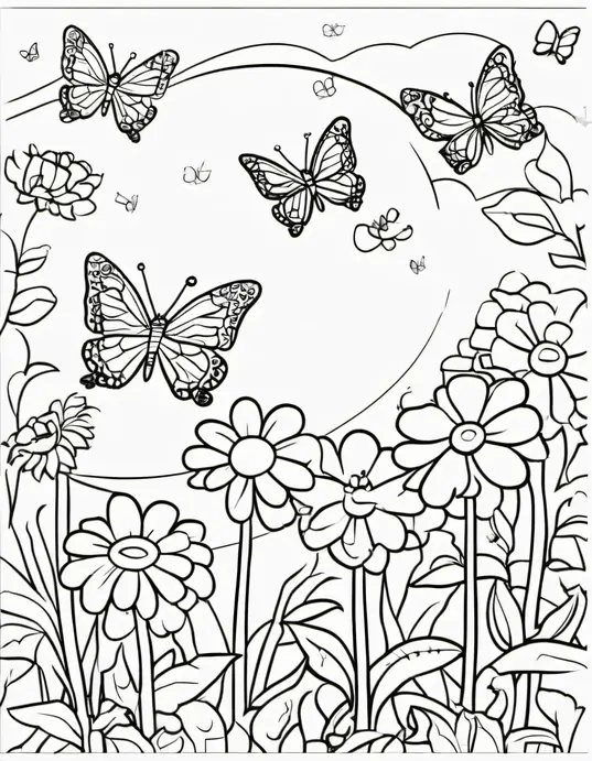 Sunny Day Butterfly Coloring Scene