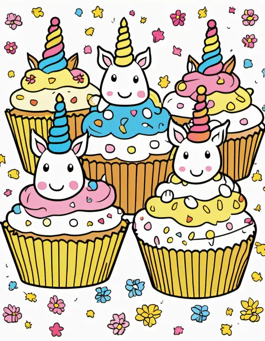 Colorful Unicorn Cupcake Scene for Kids