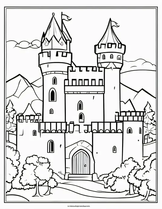Medieval Castle Coloring Page: Knight's Feast Fun!