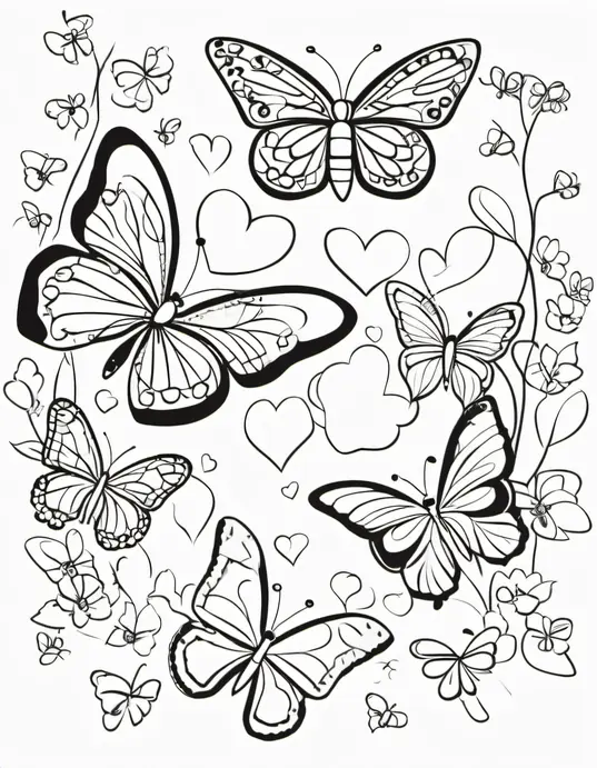 Heart-Shaped Butterflies Valentine's Coloring Page
