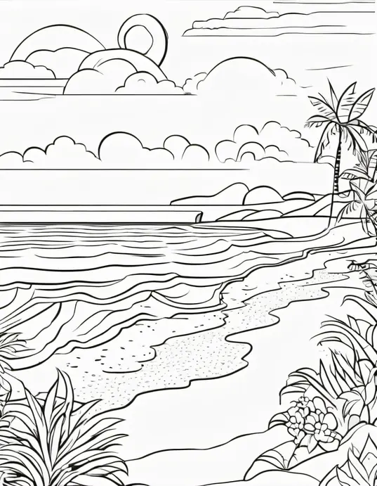 Sunny Day Coloring Beach Scene