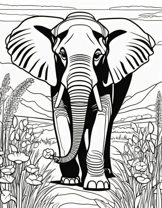 Explore Elephant Coloring Page in Savannah Sunset