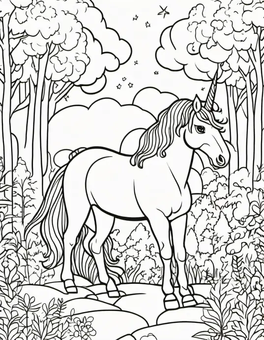 Colorful Rainbow Unicorn Forest Scene for Kids