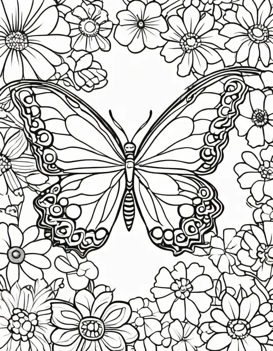 Blossoming Butterfly Garden Coloring Page